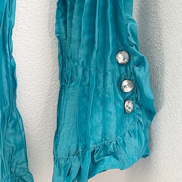 ⭐️HP⭐️ Carrie Allen women’s teal/dark aqua crinkle blouse Size M - Picture 4 of 5